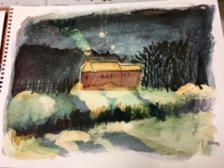 Brusho workshop snowy scene